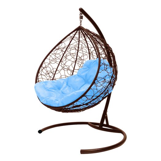 МГККР-12-03 Подвесное кресло КАПЛЯ с ротангом коричневое, голубая подушка