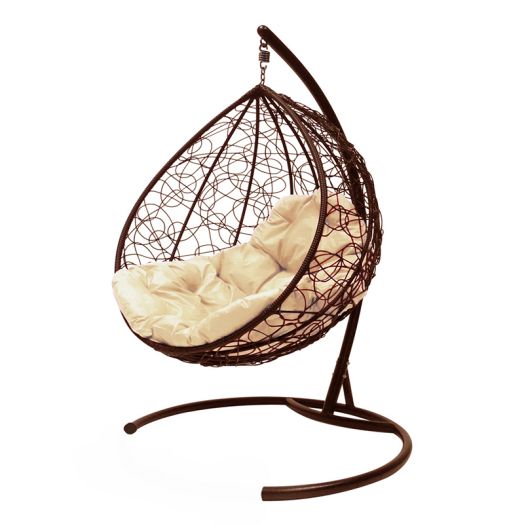 МГККР-12-01 Подвесное кресло КАПЛЯ с ротангом коричневое, бежевая подушка