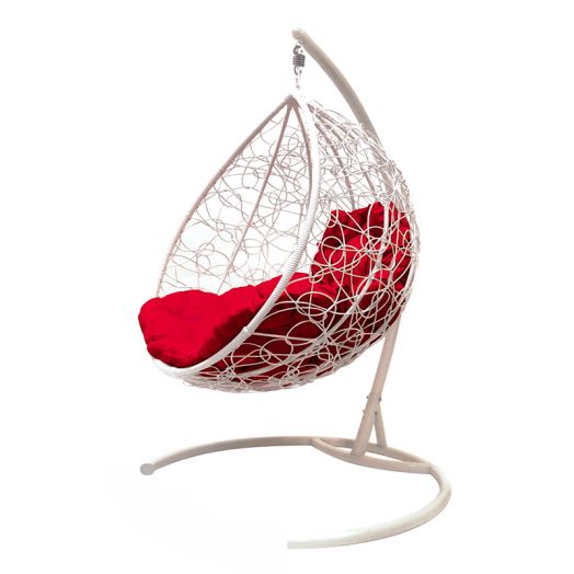 МГККР-11-06 Подвесное кресло КАПЛЯ с ротангом белое, красная подушка