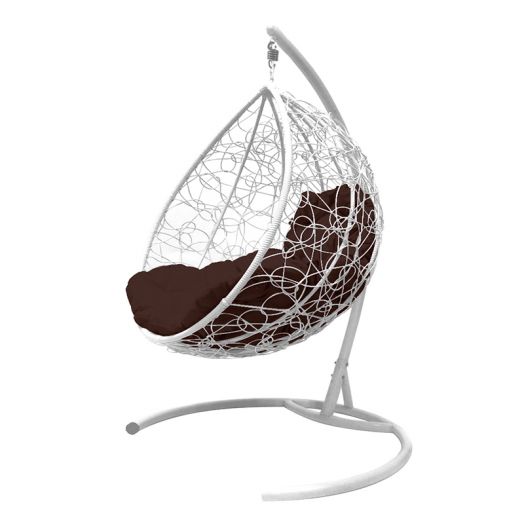 МГККР-11-05 Подвесное кресло КАПЛЯ с ротангом белое, коричневая подушка