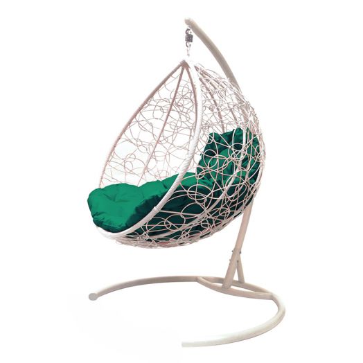 МГККР-11-04 Подвесное кресло КАПЛЯ с ротангом белое, зелёная подушка