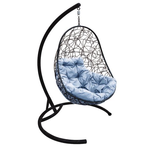 МГКОР-14-09 Подвесное кресло ОВАЛ с ротангом чёрное, серая подушка