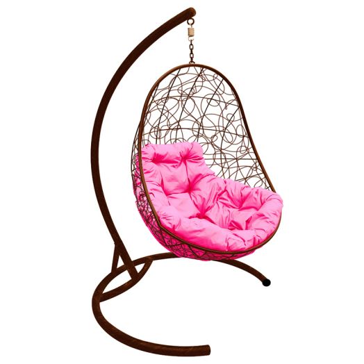 МГКОР-12-08 Подвесное кресло ОВАЛ с ротангом коричневое, розовая подушка