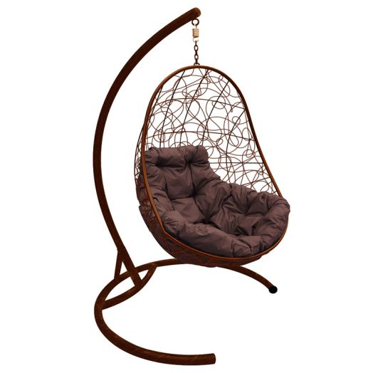 МГКОР-12-05 Подвесное кресло ОВАЛ с ротангом коричневое, коричневая подушка
