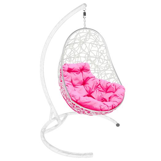 МГКОР-11-08 Подвесное кресло ОВАЛ с ротангом белое, розовая подушка