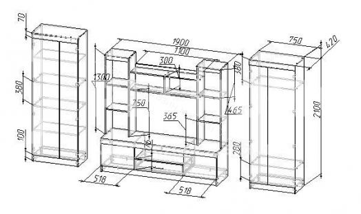 Стенка "Гамма 2" Дуб крафт золотой/Графит (Регион 058)