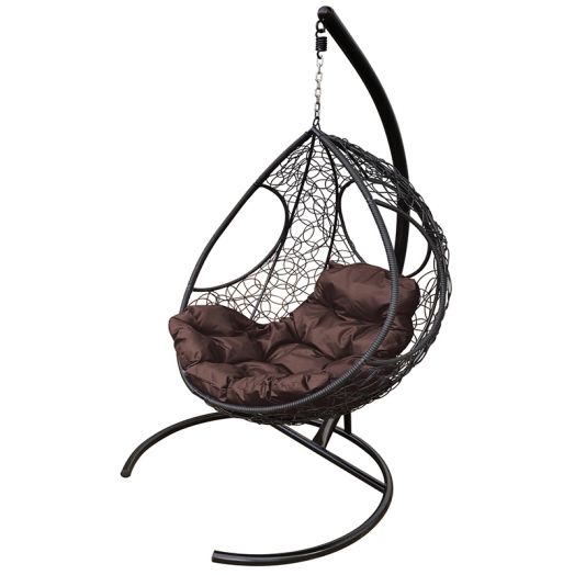 МГКДР-14-05 Подвесное кресло ДОЛЬКА с ротангом чёрное, коричневая подушка