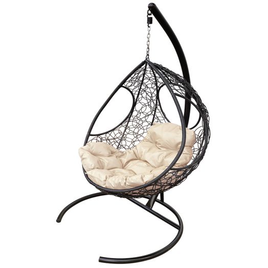 МГКДР-14-01 Подвесное кресло ДОЛЬКА с ротангом чёрное, бежевая подушка