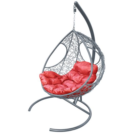 МГКДР-13-06 Подвесное кресло ДОЛЬКА с ротангом серое, красная подушка