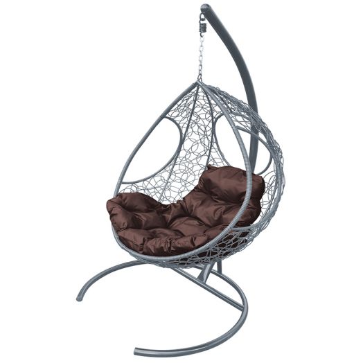 МГКДР-13-05 Подвесное кресло ДОЛЬКА с ротангом серое, коричневая подушка