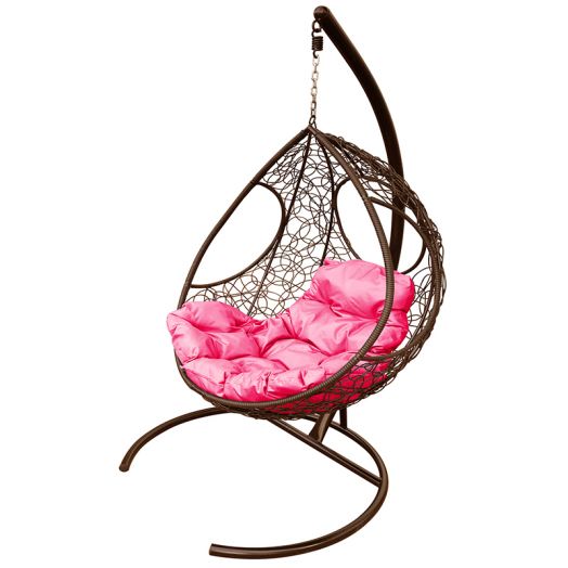 МГКДР-12-08 Подвесное кресло ДОЛЬКА с ротангом коричневое, розовая подушка
