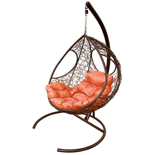 МГКДР-12-07 Подвесное кресло ДОЛЬКА с ротангом коричневое, оранжевая подушка