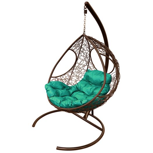 МГКДР-12-04 Подвесное кресло ДОЛЬКА с ротангом коричневое, зелёная подушка