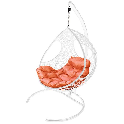 МГКДР-11-07 Подвесное кресло ДОЛЬКА с ротангом белое, оранжевая подушка