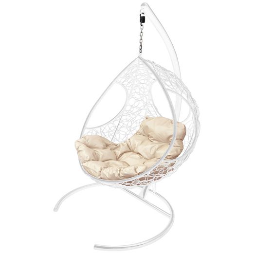 МГКДР-11-01 Подвесное кресло ДОЛЬКА с ротангом белое, бежевая подушка