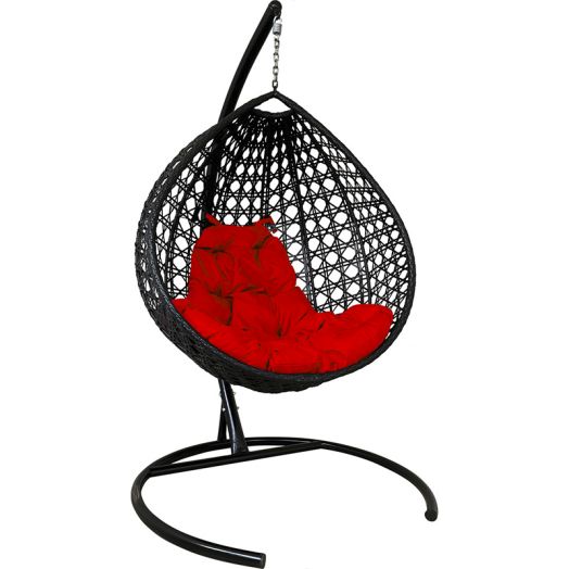МГККЛР-14-06 Подвесное кресло КАПЛЯ ЛЮКС с ротангом чёрное, красная подушка