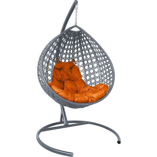 МГККЛР-13-07 Подвесное кресло КАПЛЯ ЛЮКС с ротангом серое, оранжевая подушка