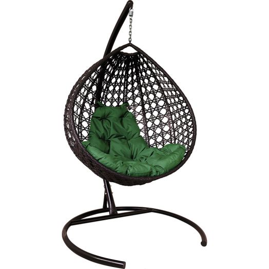 МГККЛР-12-04 Подвесное кресло КАПЛЯ ЛЮКС с ротангом коричневое, зелёная подушка