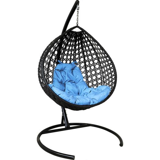 МГККЛР-12-03 Подвесное кресло КАПЛЯ ЛЮКС с ротангом коричневое, голубая подушка