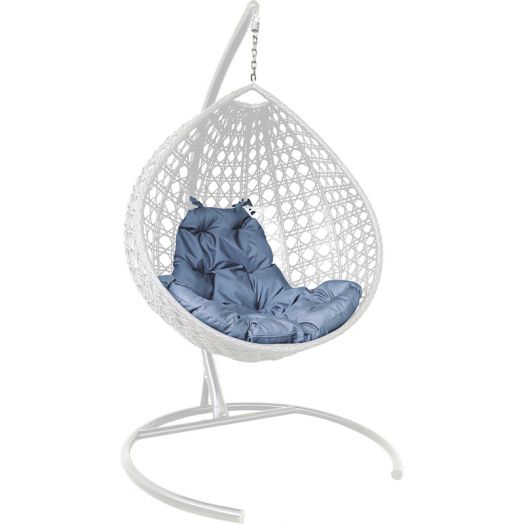 МГККЛР-11-09 Подвесное кресло КАПЛЯ ЛЮКС с ротангом белое, серая подушка