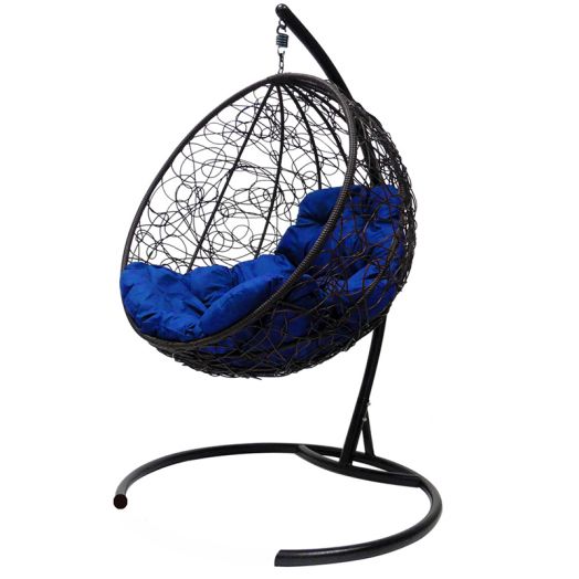 МГКШР-14-10 Подвесное кресло КРУГ с ротангом чёрное, синяя подушка