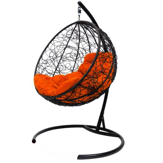 МГКШР-14-07 Подвесное кресло КРУГ с ротангом чёрное, оранжевая подушка
