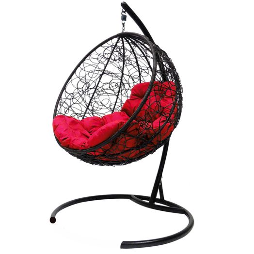 МГКШР-14-06 Подвесное кресло КРУГ с ротангом чёрное, красная подушка