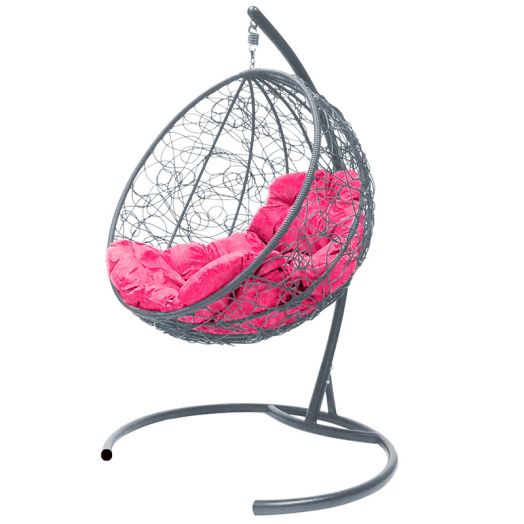 МГКШР-13-08 Подвесное кресло КРУГ с ротангом серое, розовая подушка