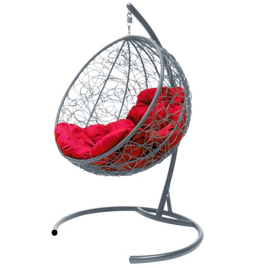 МГКШР-13-06 Подвесное кресло КРУГ с ротангом серое, красная подушка