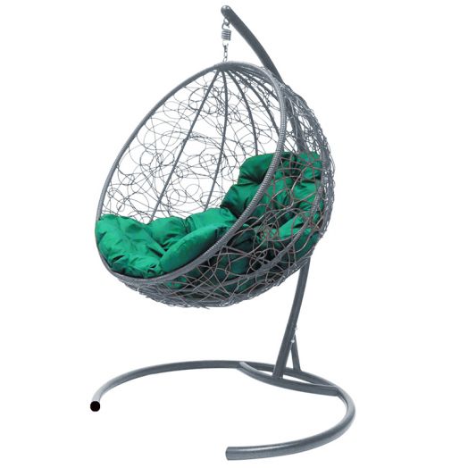 МГКШР-13-04 Подвесное кресло КРУГ с ротангом серое, зелёная подушка