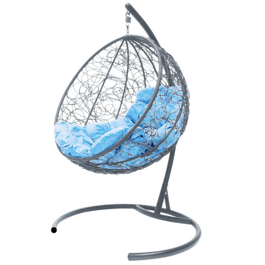 МГКШР-13-03 Подвесное кресло КРУГ с ротангом серое, голубая подушка
