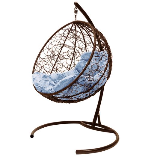 МГКШР-12-09 Подвесное кресло КРУГ с ротангом коричневое, серая подушка