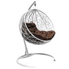 МГКШР-11-05 Подвесное кресло КРУГ с ротангом белое, коричневая подушка