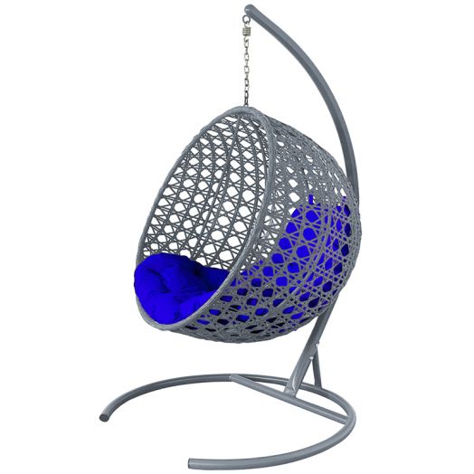 МГКШЛР-13-10 Подвесное кресло КРУГ ЛЮКС с ротангом серое, синяя подушка