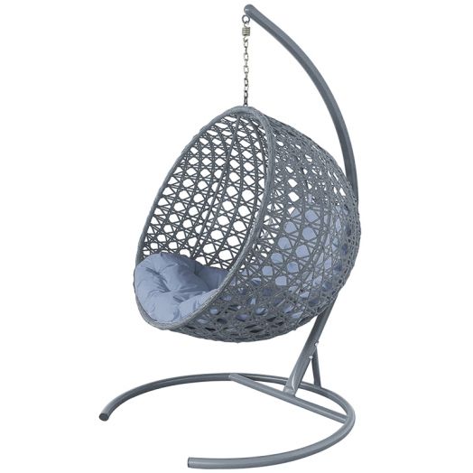 МГКШЛР-13-09 Подвесное кресло КРУГ ЛЮКС с ротангом серое, серая подушка