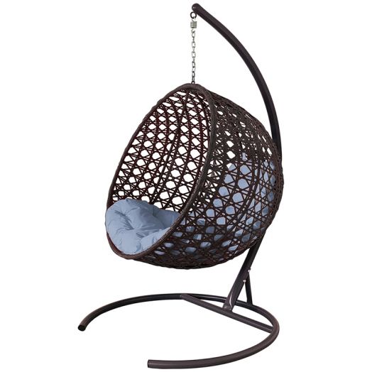 МГКШЛР-12-09 Подвесное кресло КРУГ ЛЮКС с ротангом коричневое, серая подушка