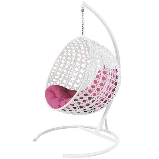 МГКШЛР-11-08 Подвесное кресло КРУГ ЛЮКС с ротангом белое, розовая подушка