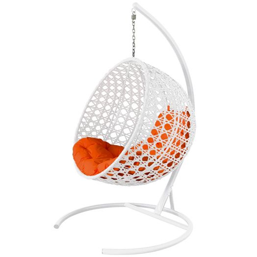 МГКШЛР-11-07 Подвесное кресло КРУГ ЛЮКС с ротангом белое, оранжевая подушка
