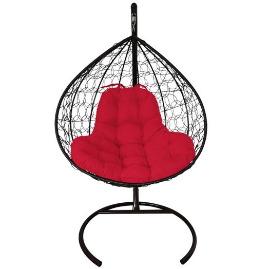 МГКИР-14-06 Подвесное кресло XL с ротангом чёрное, красная подушка