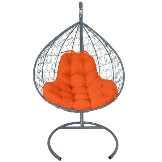 МГКИР-13-07 Подвесное кресло XL с ротангом серое, оранжевая подушка
