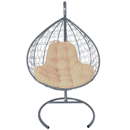 МГКИР-13-01 Подвесное кресло XL с ротангом серое, бежевая подушка