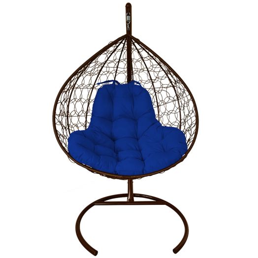 МГКИР-12-10 Подвесное кресло XL с ротангом коричневое, синяя подушка
