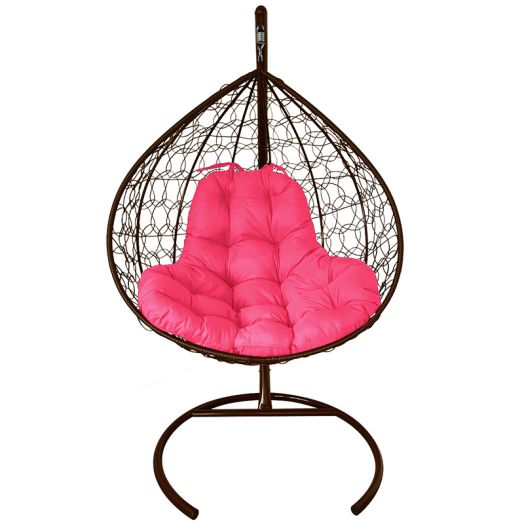 МГКИР-12-08 Подвесное кресло XL с ротангом коричневое, розовая подушка