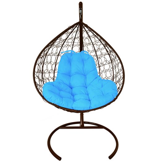 МГКИР-12-03 Подвесное кресло XL с ротангом коричневое, голубая подушка