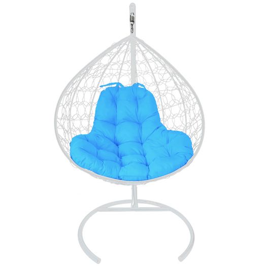 МГКИР-11-03 Подвесное кресло XL с ротангом белое, голубая подушка