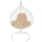 МГКИР-11-01 Подвесное кресло XL с ротангом белое, бежевая подушка