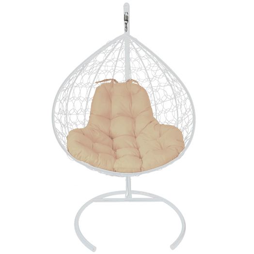 МГКИР-11-01 Подвесное кресло XL с ротангом белое, бежевая подушка