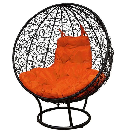 МГКШПР-14-07 Кресло КРУГ на подставке с ротангом чёрное, оранжевая подушка