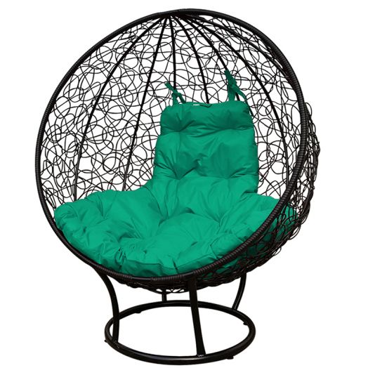 МГКШПР-14-04 Кресло КРУГ на подставке с ротангом чёрное, зелёная подушка