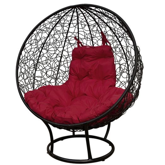 МГКШПР-14-02 Кресло КРУГ на подставке с ротангом чёрное, бордовая подушка